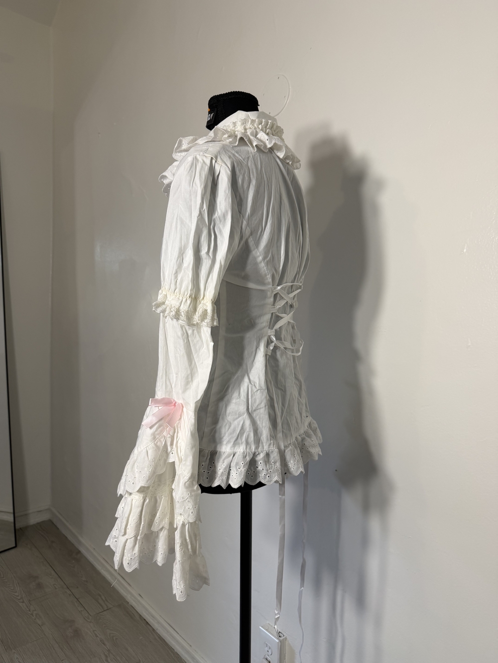 Victorian-Inspired Ruffled White Women's Blouse - Picture 12 of 14